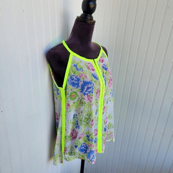 Poly Poly Yellow Floral Zip Sheer Blouse Retro Bright Boho Chic Sz M - Picture 2 of 11